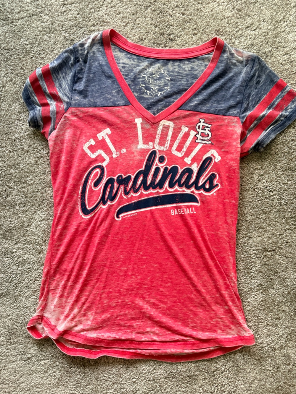 St. Louis Cardinals Women's Red & Navy V-Neck Tee